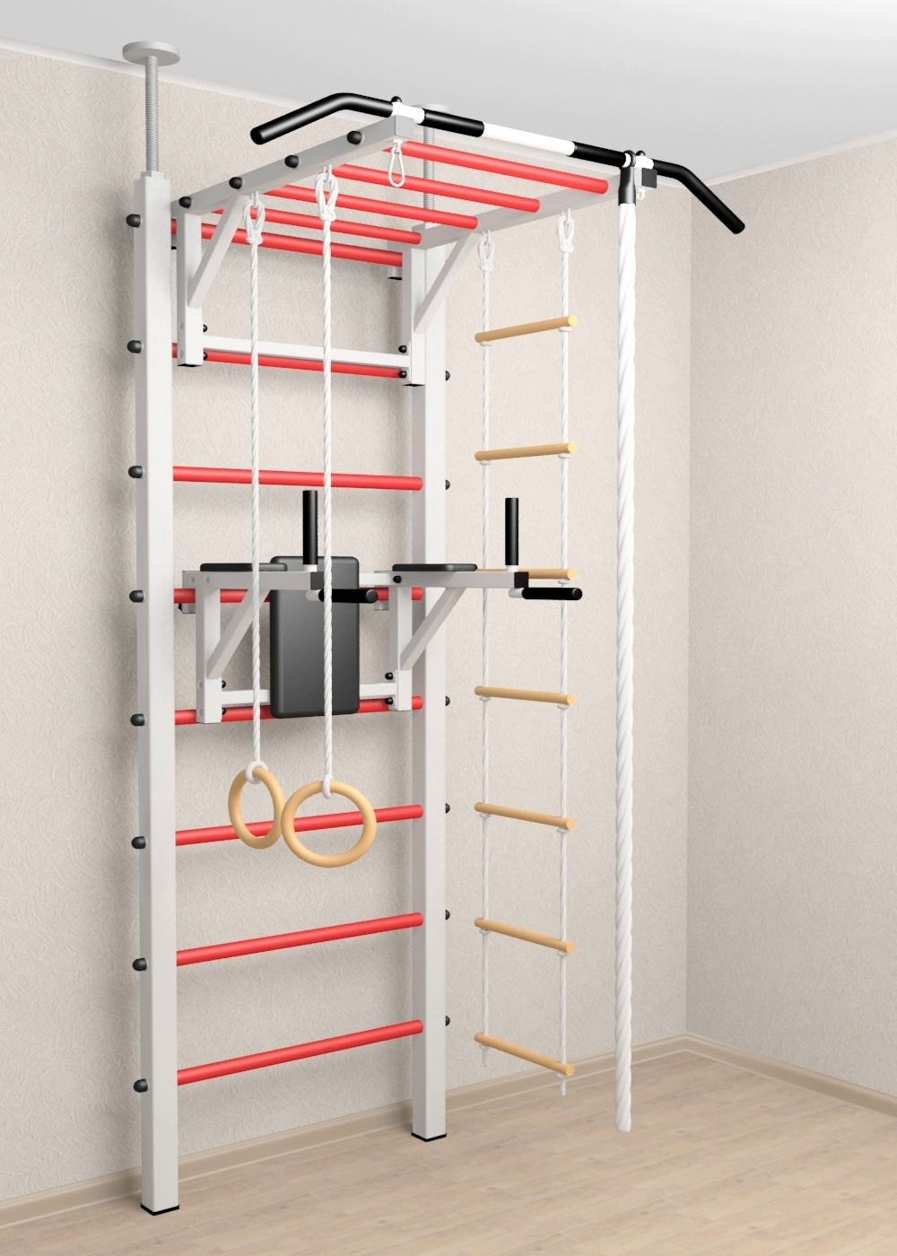 Шведская стенка Sv Sport враспор (Турник рукоход/Брусья/Канат/Кольца/Лестница)