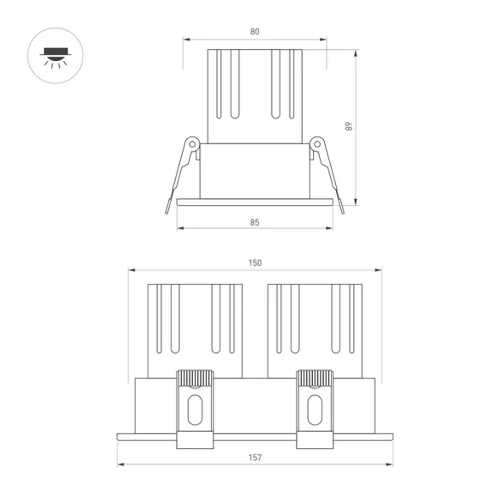 Светильник MS-FLOW-BUILT-S157x85-2x12W Warm3000 (WH, 38 deg, 230V) (Arlight, IP20 Металл, 5 лет) 053778