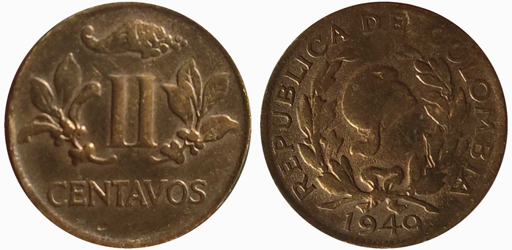 Колумбия 2 сентаво, 1949 Свобода VF