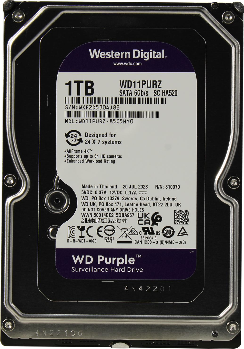 HDD 1 Tb SATA 6Gb/s Western Digital  Purple  &lt;WD11PURZ&gt; 3.5" 64Mb