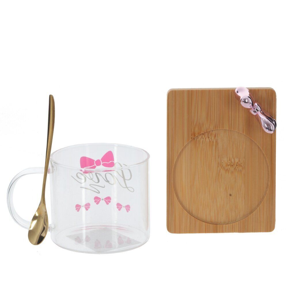 GAEM Кружка с ложкой на деревянной подставке, 290 мл, L12,5 W9 H8 см, 4в.