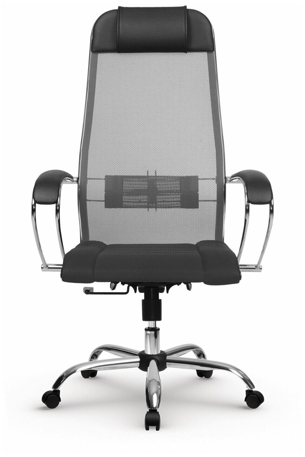 Кресло офисное МЕТТА "К-3" хром, ткань-сетка, сиденье и спинка регулируемые, темно-серое