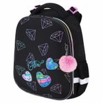 Ранец BRAUBERG LUMINOUS, 2 отделения, с брелоком, "Diamonds", СВЕТЯЩИЙСЯ РИСУНОК, 38х29х16 см, 272070