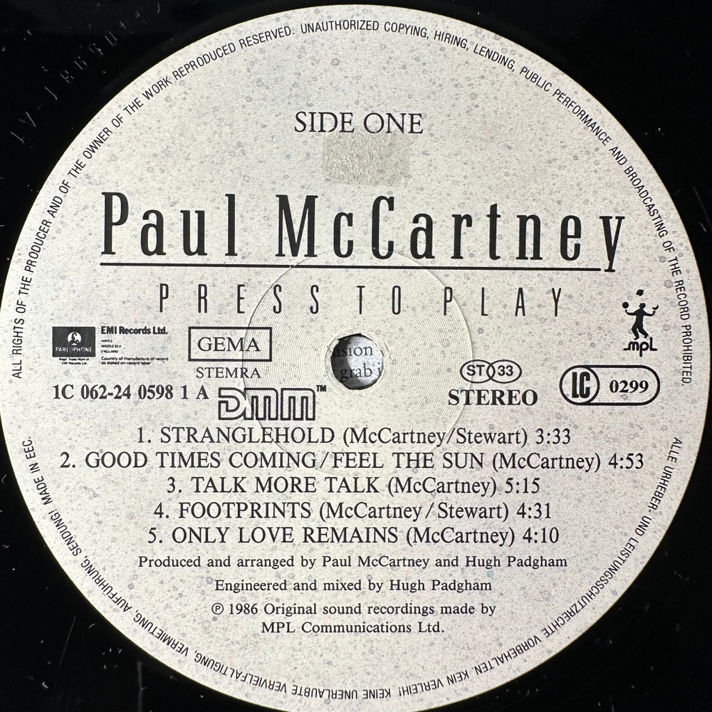 Paul McCartney - Press To Play (Европа 1986г.)