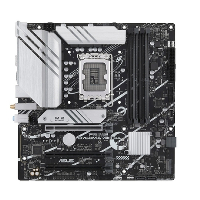 Материнская плата ASUS PRIME B760M-A WIFI D4 (Socket 1700, mATX, 4xDDR4(128GB), DP/2xHDMI 2.1, 3xPCIe 4.0x16, 1xLAN (2.5GbE), Wi-Fi, BT, 4xSATA 6Gb/s, 2xM.2, 2xUSB 3.2, 4xUSB 2.0, 1xPS/2)