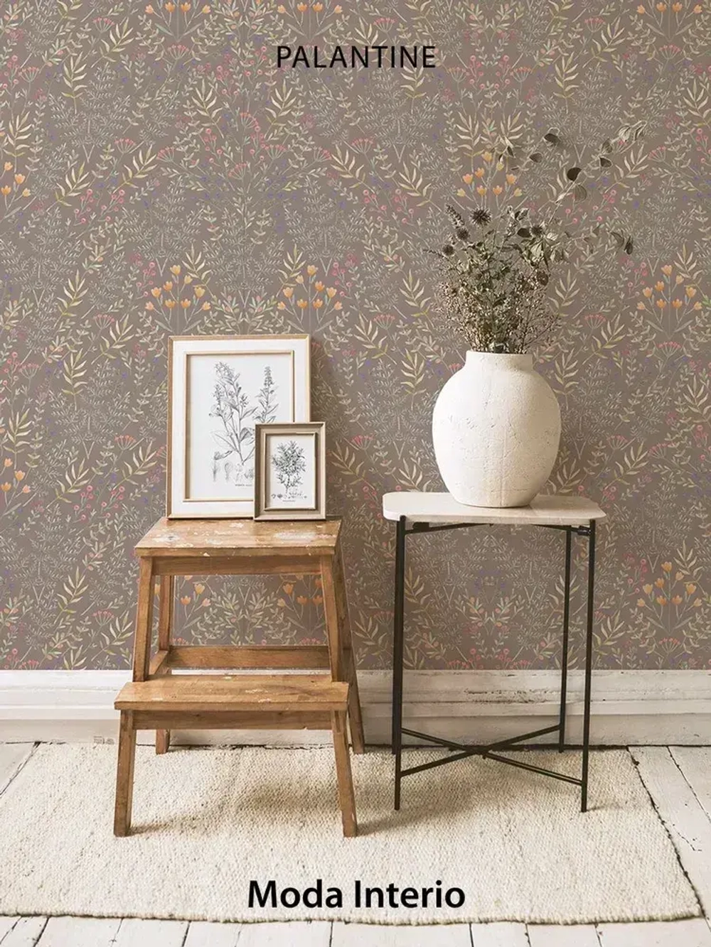 Обои флизелиновые, веточки на коричневом, прованс, метровые, для гостиной, Palantine (Moda interio)