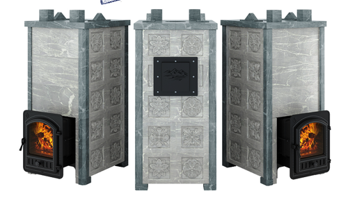 Печь Эверест "Легкий пар Профи" каменка из нерж. стали, Талькохлорит, S-50 мм, Резная (3 стороны)