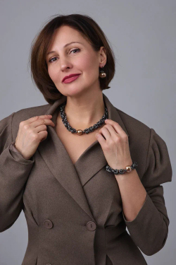 Браслет Византия графит с карамельной плоской жемчужиной