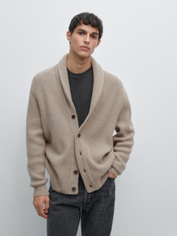 Massimo Dutti Вязаный кардиган, светло-бежевый