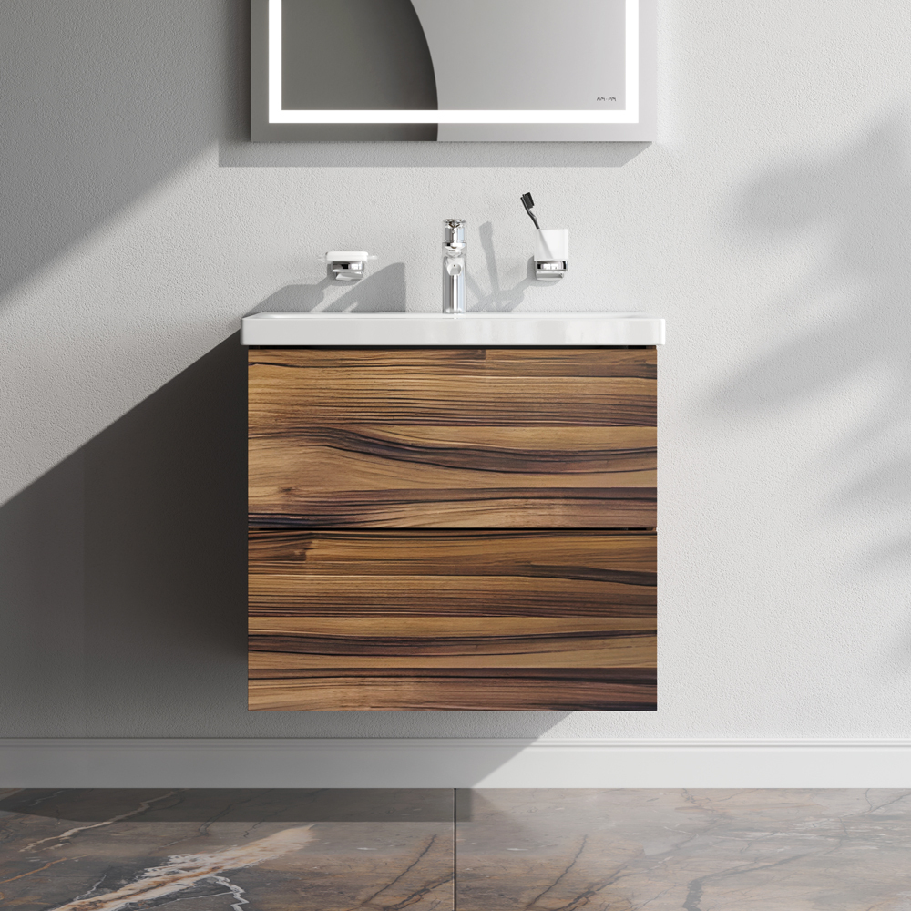 База под раковину, подвесная, 60 см, 2 ящика, орех