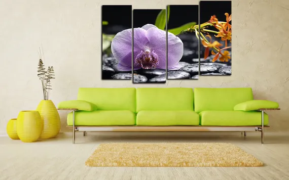 Модульная картина "Орхидея и черные камни"