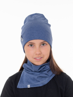 Комплект Шапка трикотажная + снуд (Синий меланж) РИО*