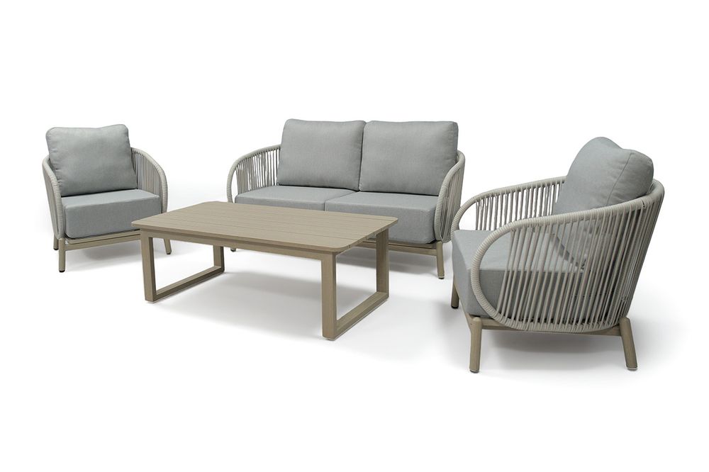 "Прато" лаунж-зона из искусственного ротанга на 4 персоны, цвет светло-серый