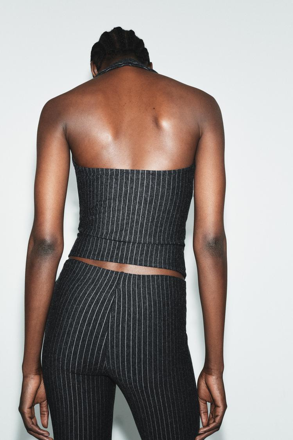 ZARA ТОП ХАЛТЕР ИЗ ТРИКОТАЖА, ТЕМНЫЙ МЕЛАНЖ