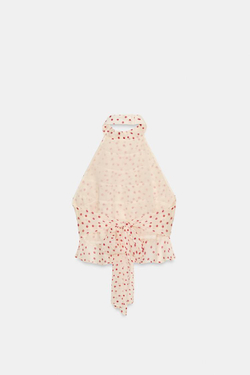 ZARA ТОП ИЗ ЖОРЖЕТА С ГОРЛОВИНОЙ ХАЛТЕР, ЭКРЮ/КРАСНЫЙ