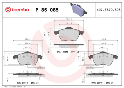 BREMBO - P85085-BRB - Brake Pad Set, disc brake