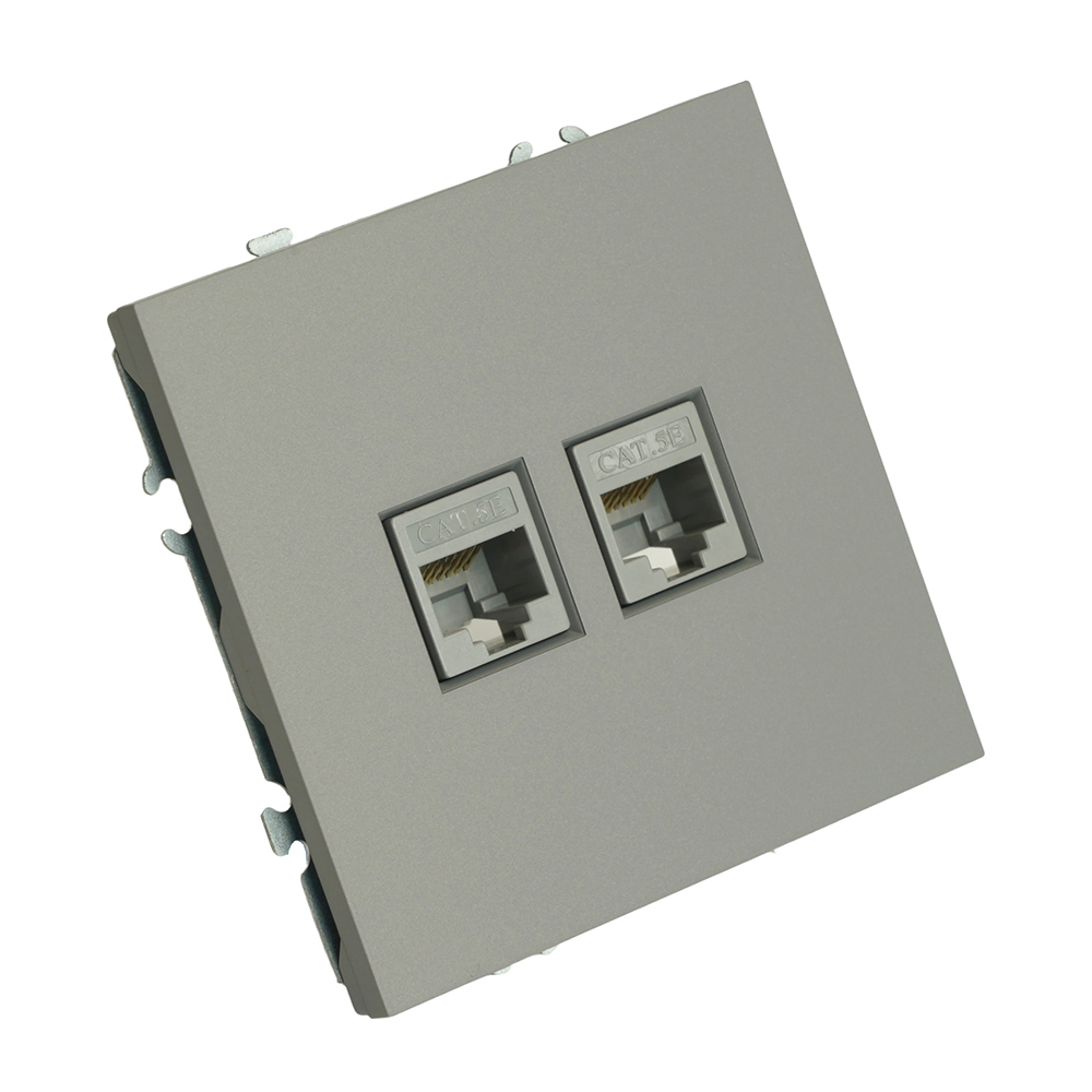 Розетка компьютерная 2-местная RJ-45 (механизм), STEKKER, серия Эмили, RST00-5111-10, платиново-серый, soft touch 49952