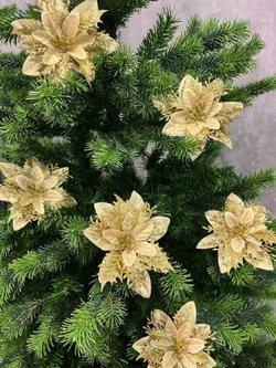 Набор новогодних цветов на ёлку 8шт золотые (6989)