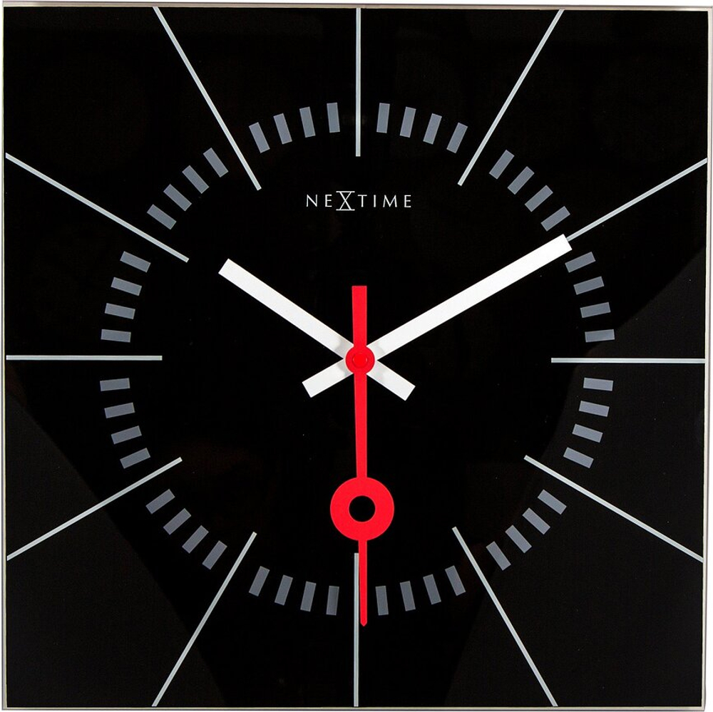Настенные часы NeXtime Stazione, стекло, 35 35 см, чёрные