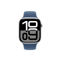 Apple Watch Series 10, 46 мм, серебристый алюминий, спортивный ремешок цвета "Denim", M/L (MWWM3)