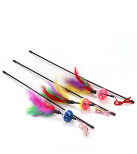 Удочка-дразнилка Чистый Котик "Погремушка с пером", 50см.