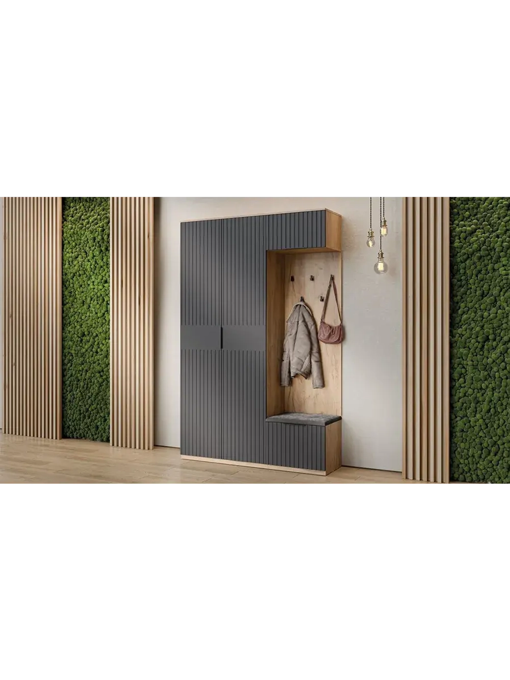 Прихожая с вешалкой Дуб Крафт золотой 145х43х226