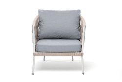 "Диего" кресло плетеное из роупа, каркас алюминий светло-серый (RAL7035) муар, роуп бежевый круглый, ткань светло-серая