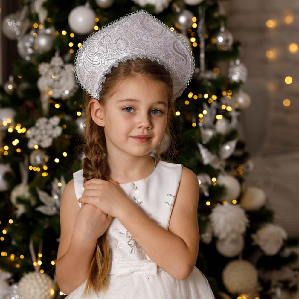 Кокошник-Ободок Узор Зимний серебро