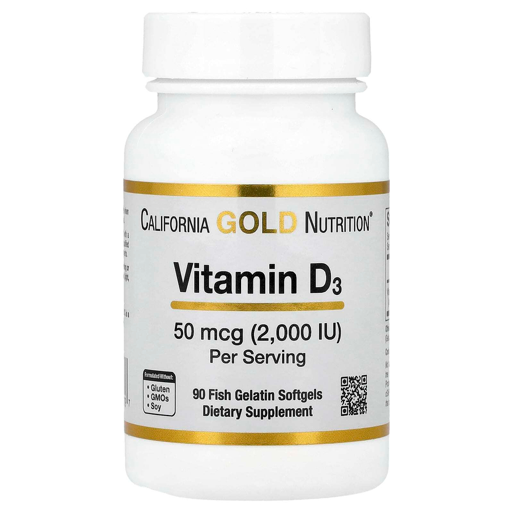 California Gold Nutrition, витамин D3, 50 мкг (2000 МЕ), 90 рыбно-желатиновых капсул