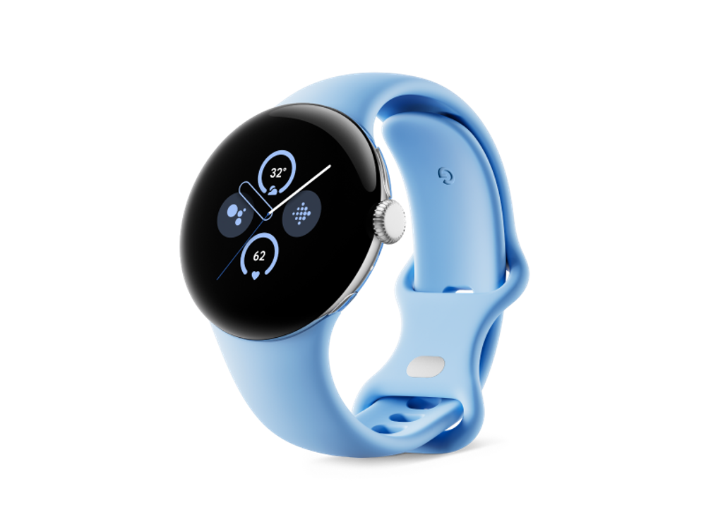 Google Pixel Watch 2 Polished Silver Aluminum Case Bay Active Band