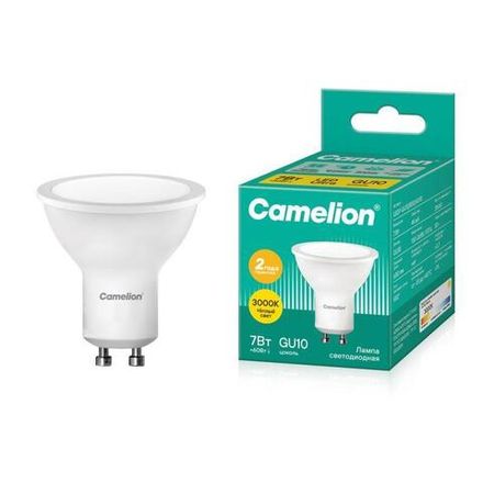 Лампа светодиодная LED7 GU10/830/GU10 7Вт рефлектор матовая 3000К тепл. бел. GU10 490лм 170-265В Camelion 11654