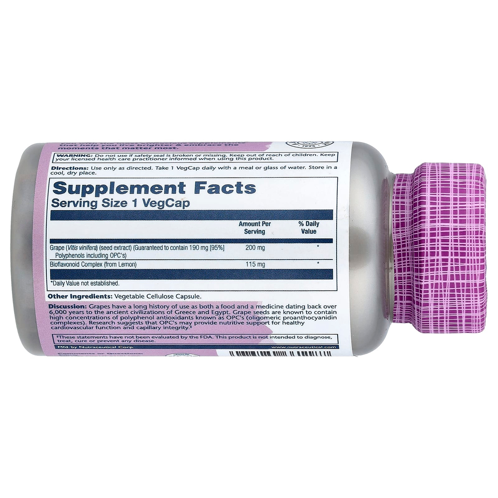 Solaray, Vital экстракты, виноградные косточки, 60 растительных капсул