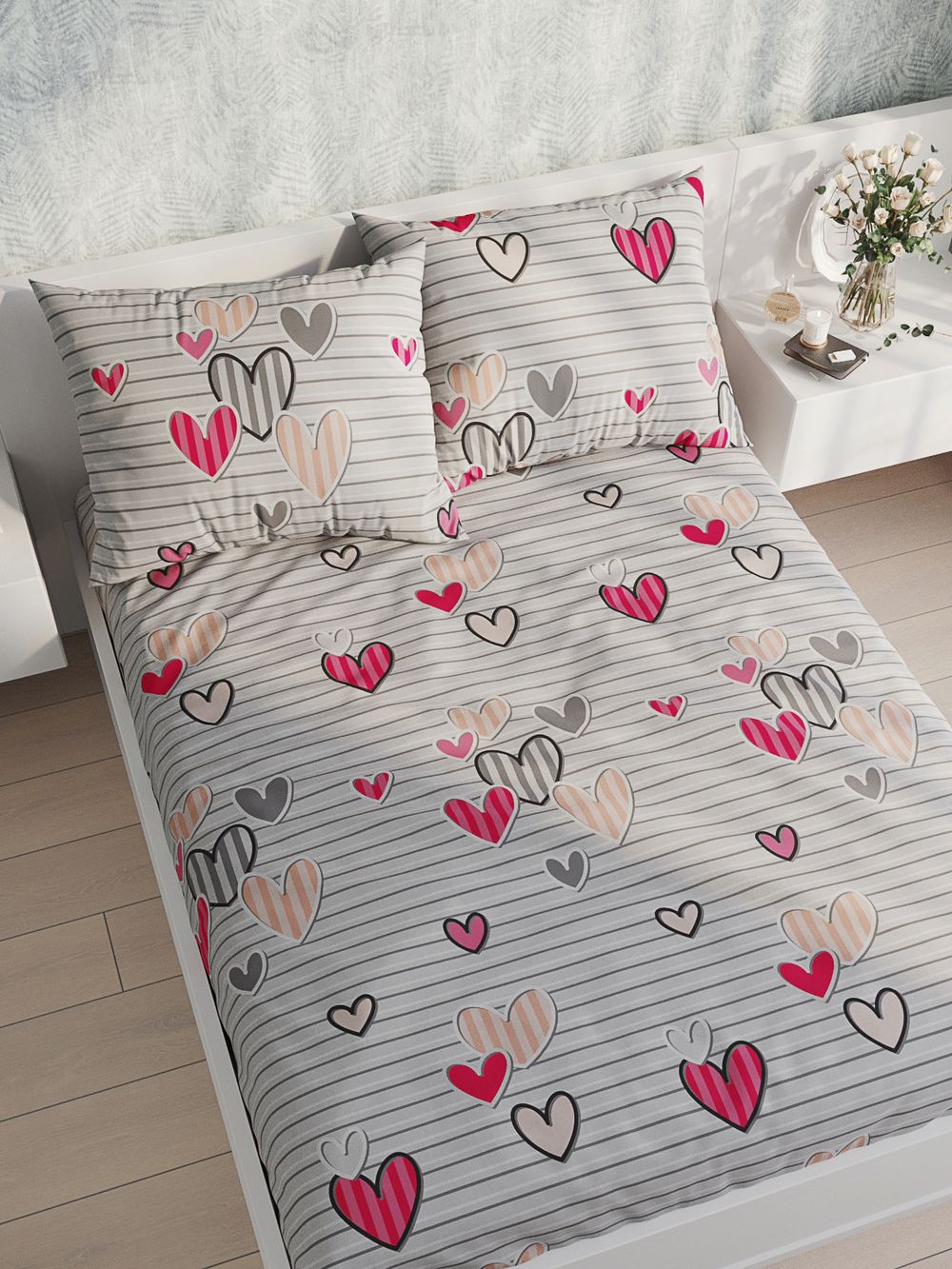 Простынь на резинке бязь Сказка "Сердца" 180x200 см