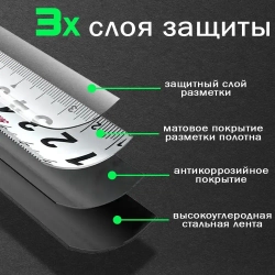 Рулетка EFFECTA SNAP 7,5м х 25мм, с автостопом, трещоточный механизм, ударостойкая, 2 класс точности