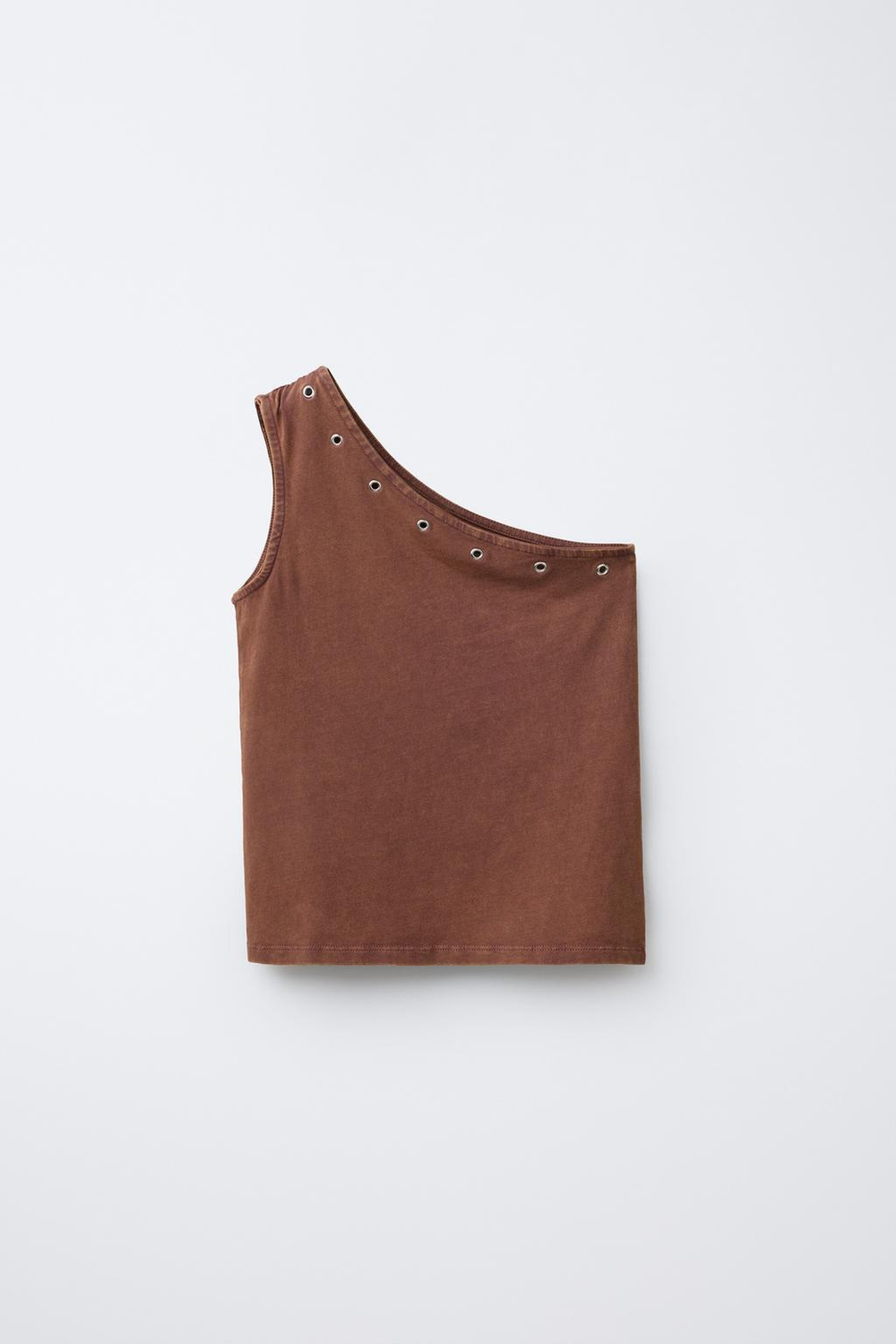 ZARA АСИММЕТРИЧНЫЙ ТОП С ЛЮВЕРСАМИ, КОРИЧНЕВЫЙ