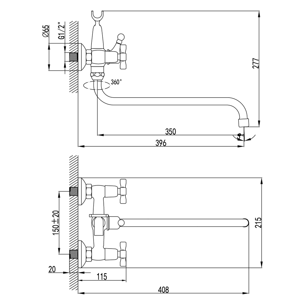 LM2551C Бенефит Смеситель универс.с круглым изливом 350 мм