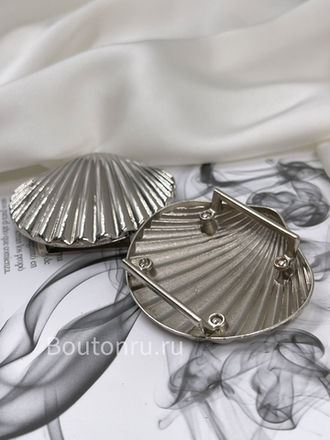 Брошь-зажим ракушка "Гребешок" для платка/купальника серебристая металлическая скидка