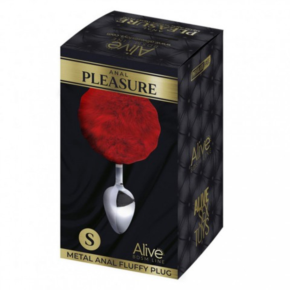 Металлическая анальная пробка с красным хвостиком Fluffy от Alive (7*3,2 см.)