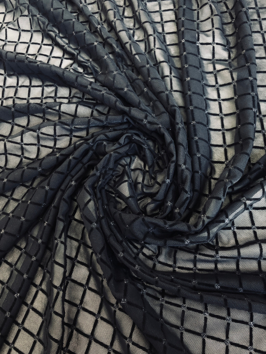 Сетка флок ромб, черный, люрекс черный BCBG