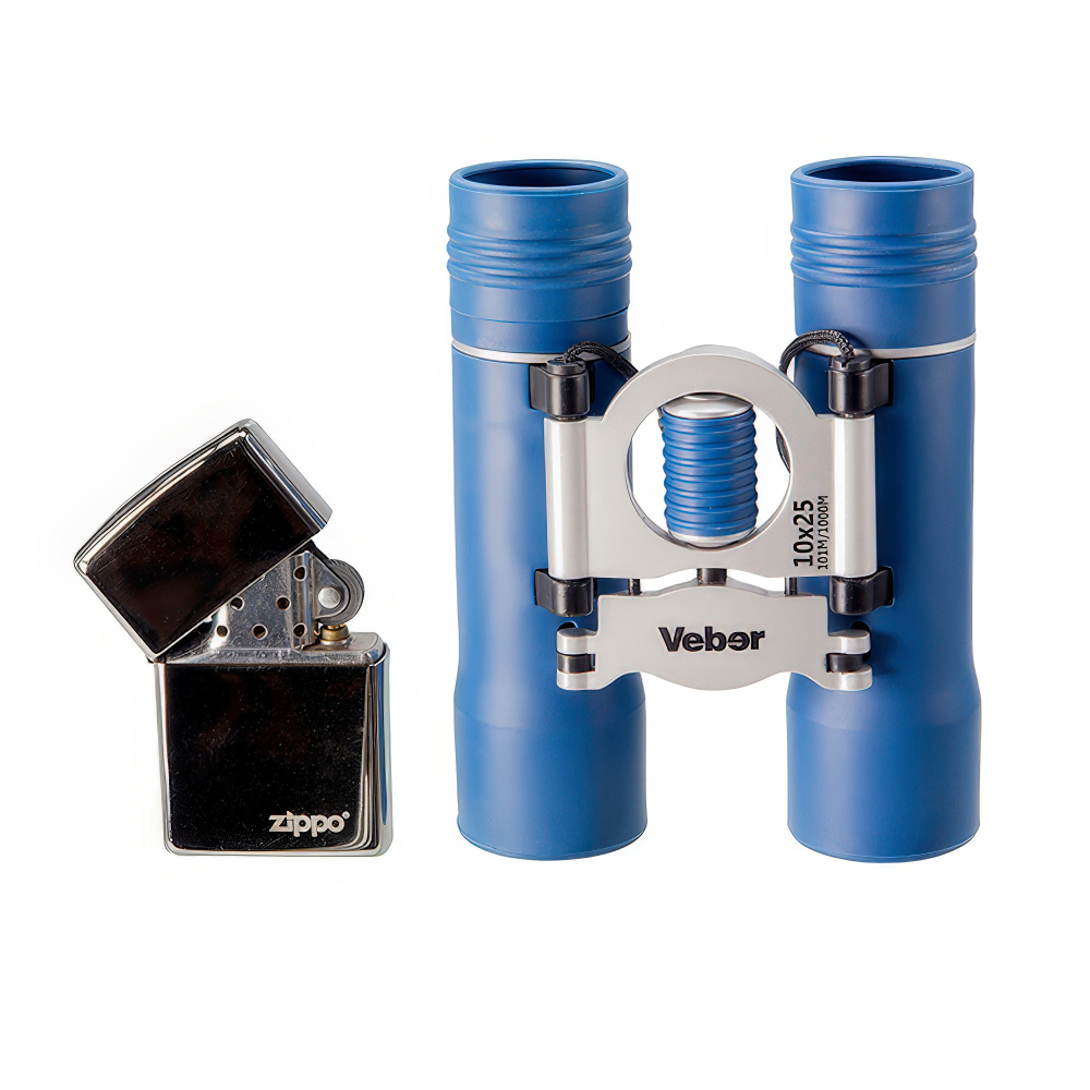 Бинокль Veber Sport БН 10x25 синий / серебристый - металлический корпус с обрезиненным покрытием