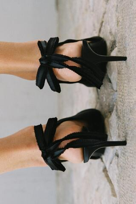 ZARA АТЛАСНЫЕ ТУФЛИ-МЮЛИ С БАНТОМ, ЧЕРНЫЙ