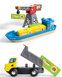 Детская деревянная Железная дорога "Подъемно-погрузочная гавань"