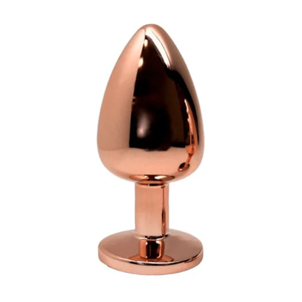 Золотистая анальная пробка 7см с прозрачным кристаллом Cnex Wooomy Tralalo Rose Gold Metal Plug Small White