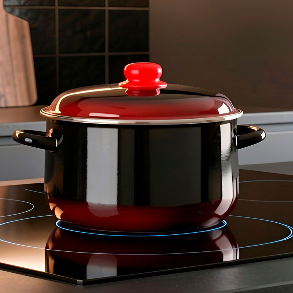 Кастрюля 5,5л коническая, черная с красным