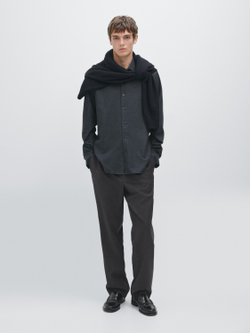 Massimo Dutti Меланжевая рубашка классического кроя с рельефным узором в клетку, темно-синий