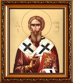 Евмений Гортинский Преподобный епископ. Икона на холсте. В раме.
