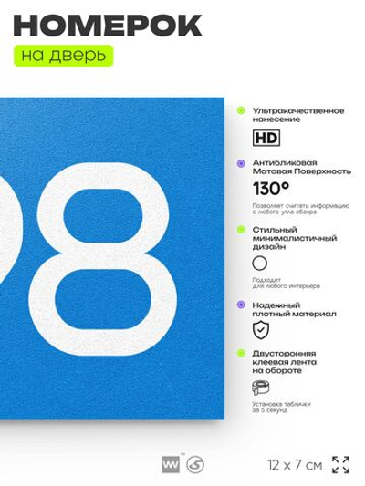 Номер на дверь 998, табличка на дверь для офиса, квартиры, кабинета, аудитории, склада, голубая 120х70 мм, Айдентика Технолоджи