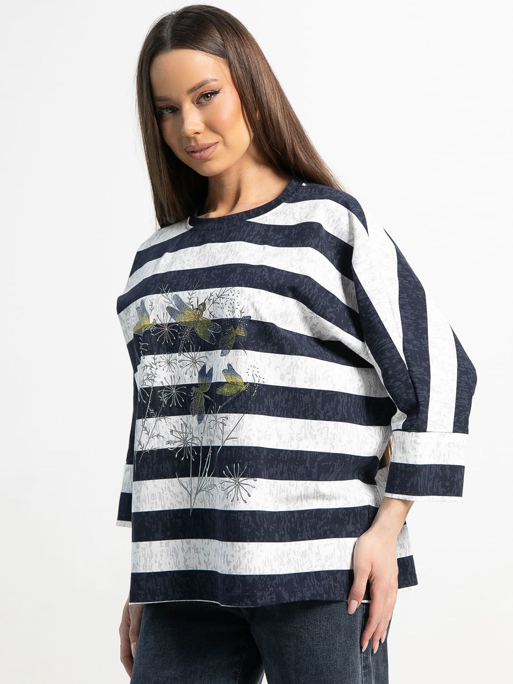 Блуза Серебряный полет (бело-синяя) Б15287-18М LT Collection