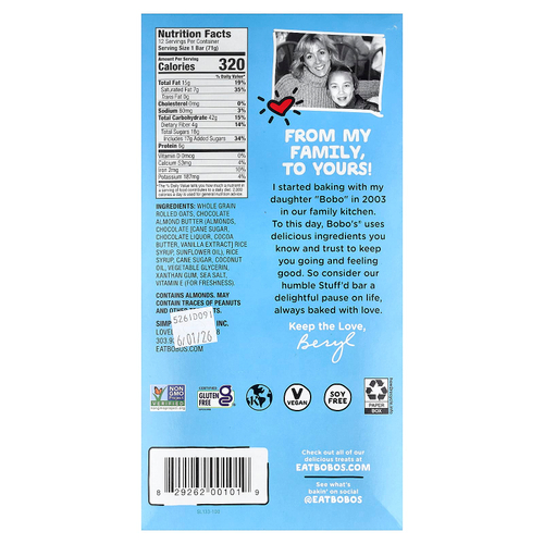 Bobo's Oat Bars, овсяный батончик с начинкой, шоколад и миндальная паста, 12 батончиков по 70,8 г (2,5 унции)