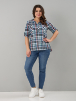 Блузка БЛ-131/клеткасерый-индигокрасный